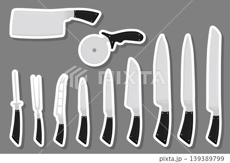 set different types knives different size for butcher 139389799