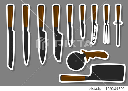 set different types knives different size for butcher 139389802