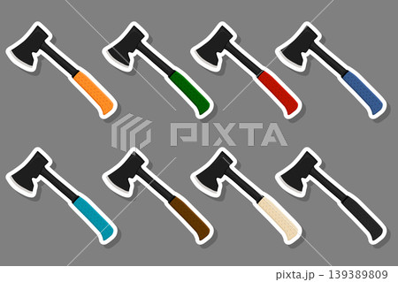 Illustration on theme big kit steel axes with wooden handle Illustration on theme big kit steel axes with wooden handle 139389809
