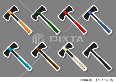 Illustration on theme big kit steel axes with wooden handle 139389810
