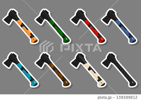 Illustration on theme big kit steel axes with wooden handle Illustration on theme big kit steel axes with wooden handle 139389812