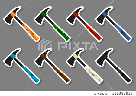 Illustration on theme big kit steel axes with wooden handle Illustration on theme big kit steel axes with wooden handle 139389813
