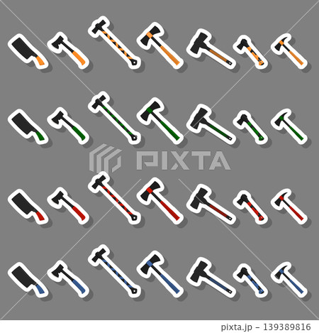 Illustration on theme big kit steel axes with wooden handle Illustration on theme big kit steel axes with wooden handle 139389816