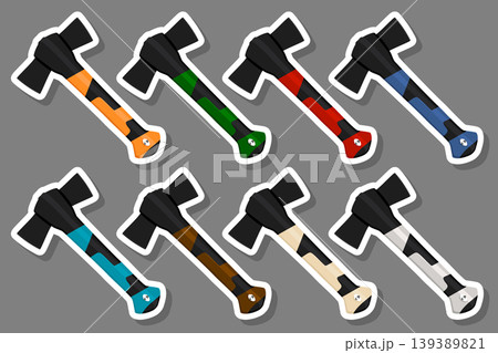Illustration on theme big kit steel axes with wooden handle 139389821