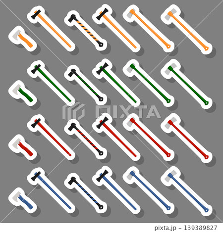 Illustration on theme big kit steel axes with wooden handle Illustration on theme big kit steel axes with wooden handle 139389827