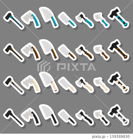 Illustration on theme big kit steel axes with wooden handle 139389830