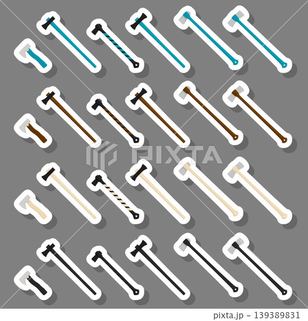 Illustration on theme big kit steel axes with wooden handle 139389831