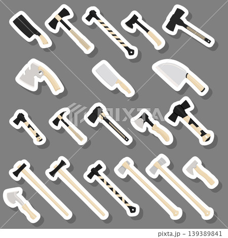 Illustration on theme big kit steel axes with wooden handle Illustration on theme big kit steel axes with wooden handle 139389841