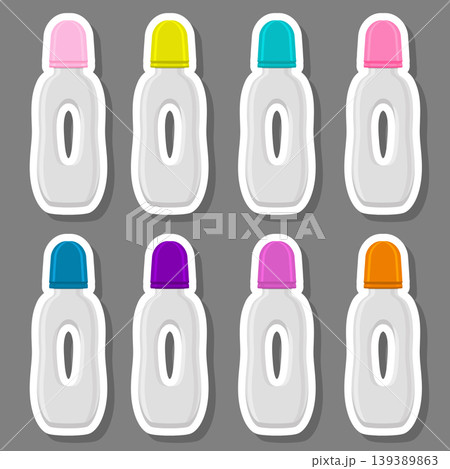 Illustration on theme big colored kit baby milk in bottle with rubber pacifier Illustration on theme big colored kit baby milk in bottle with rubber pacifier 139389863
