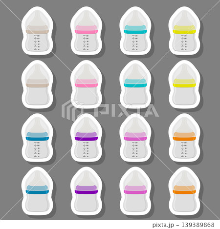 Illustration on theme big colored kit baby milk in bottle with rubber pacifier 139389868