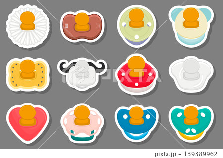Illustration on theme big colored set baby pacifiers Illustration on theme big colored set baby pacifiers 139389962