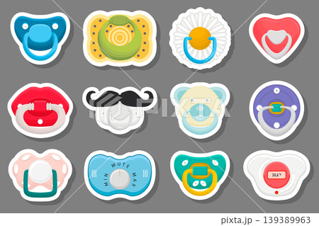 Illustration on theme big colored set baby pacifiers Illustration on theme big colored set baby pacifiers 139389963