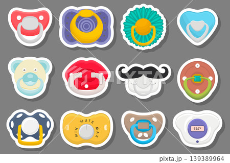 Illustration on theme big colored set baby pacifiers Illustration on theme big colored set baby pacifiers 139389964