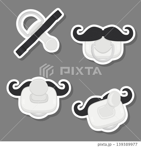 Illustration on theme big colored set baby pacifiers, dummy with rubber nipple Illustration on theme big colored set baby pacifiers, dummy with rubber nipple 139389977