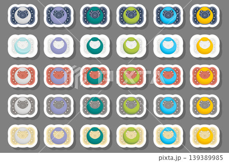 Illustration on theme big colored set baby pacifiers Illustration on theme big colored set baby pacifiers 139389985