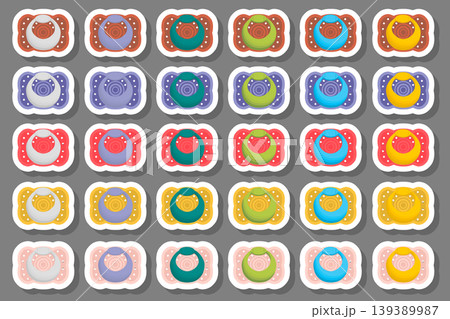 Illustration on theme big colored set baby pacifiers Illustration on theme big colored set baby pacifiers 139389987