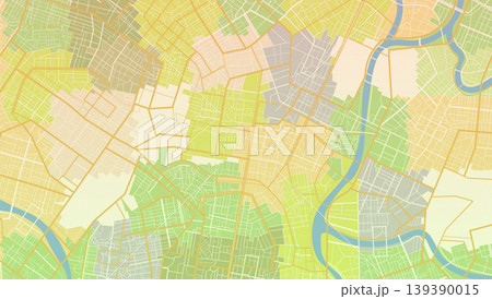 Colored city map plan with urban zoning districts and river layout. Vector illustration. 139390015