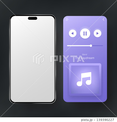 Mobile music player interface design with smartphone mockup display Mobile music player interface design with smartphone mockup display 139390227