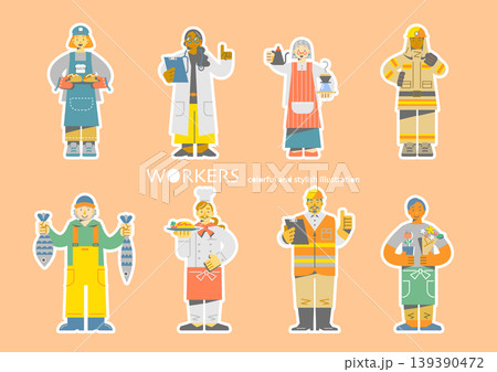 誇りを持って働く人たち　お洒落でカラフルなフラットイラスト 139390472