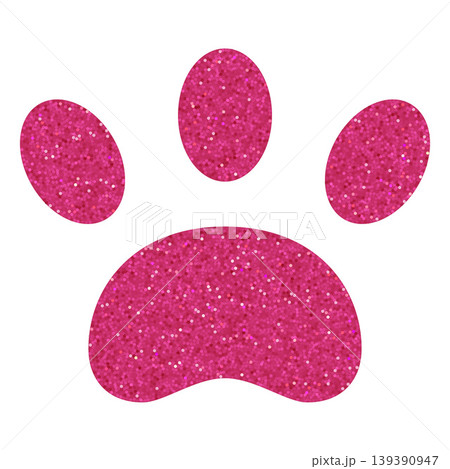 Dog or cat paw footprint glitter shape, vector cute animal footprint shiny shimmer texture, funny pussycat sticker 139390947