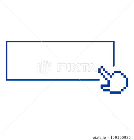 Blue pixelated hand cursor with a pointing finger and a rectangular outline frame. Blue pixelated hand cursor with a pointing finger and a rectangular outline frame. 139390986