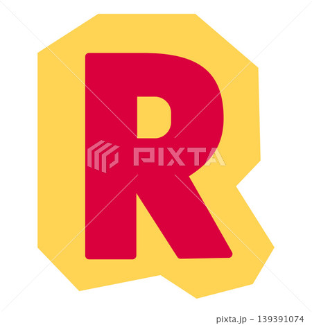 Uppercase R letter of English alphabet, vector bright festive red typeface in yellow frame, kids happy font Uppercase R letter of English alphabet, vector bright festive red typeface in yellow frame, kids happy font 139391074