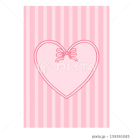 A heart made of delicate ribbon with a bow on top on a pink striped background. A heart made of delicate ribbon with a bow on top on a pink striped background. 139391085