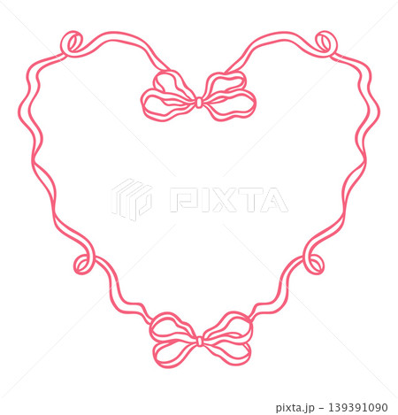 An empty heart-shaped outline frame made of delicate pink ribbon with bows. An empty heart-shaped outline frame made of delicate pink ribbon with bows. 139391090