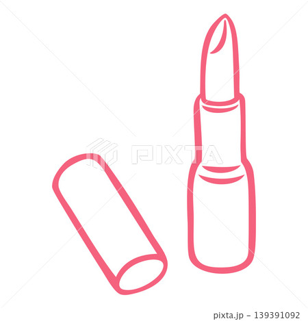 Lipstick pink line art vector icon, doodle lip gloss cosmetic product, tube and cap, beauty makeup accessory, lip balm Lipstick pink line art vector icon, doodle lip gloss cosmetic product, tube and cap, beauty makeup accessory, lip balm 139391092