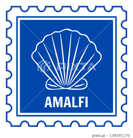 Seashell Amalfi with wavy edges blue line art vector sticker design, mollusk conch, aquatic creature, Mediterranean menu Seashell Amalfi with wavy edges blue line art vector sticker design, mollusk conch, aquatic creature, Mediterranean menu 139391170