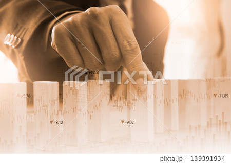 Stock market or forex trading graph and candlestick chart suitable for financial investment concept. Economy trends background for business idea and all art work design. Abstract finance background. Stock market or forex trading graph and candlestick chart suitable for financial investment concept. Economy trends background for business idea and all art work design. Abstract finance background. 139391934
