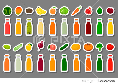 glass bottles with caps filled liquid multicolored fruit juice glass bottles with caps filled liquid multicolored fruit juice 139392590