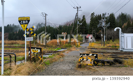 只見線 只見駅近くの宮道踏切 只見線 只見駅近くの宮道踏切 139392940