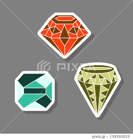 Modern gem emblem with bright precious jewel of different shapes 139393033