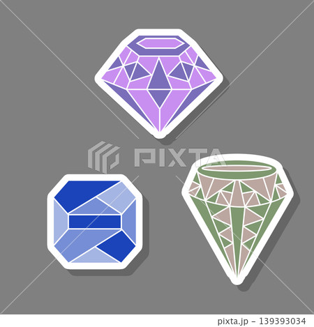 Modern gem emblem with bright precious jewel of different shapes Modern gem emblem with bright precious jewel of different shapes 139393034
