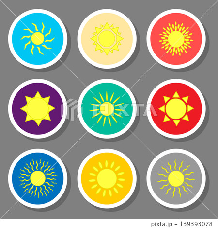 Vector icon illustration logo for set symbols hot yellow sunny sun with rays Vector icon illustration logo for set symbols hot yellow sunny sun with rays 139393078