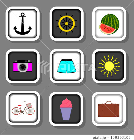 Vector icon illustration logo for set symbols on flat colored buttons Vector icon illustration logo for set symbols on flat colored buttons 139393103