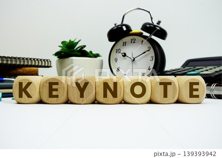 KEYNOTE alphabet letters with alarm clock and calculator on white background 139393942