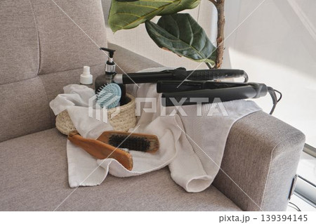 Hair styling tools and beauty products for home wellness 139394145