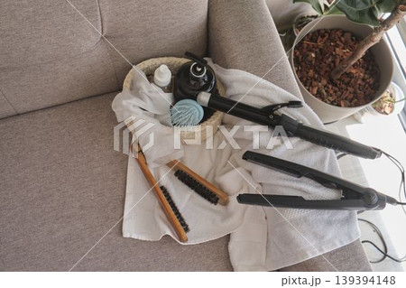 Hair styling tools and beauty products for self-care Hair styling tools and beauty products for self-care 139394148