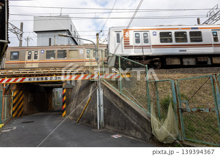 線路の下をくぐる道路(立体交差)の風景 線路の下をくぐる道路(立体交差)の風景 139394367