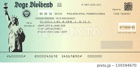 Stimulus Check Vector Illustration. Fake Government Payment Template. Forged Doge Dividend Cheque. Stimulus Check Vector Illustration. Fake Government Payment Template. Forged Doge Dividend Cheque. 139394670
