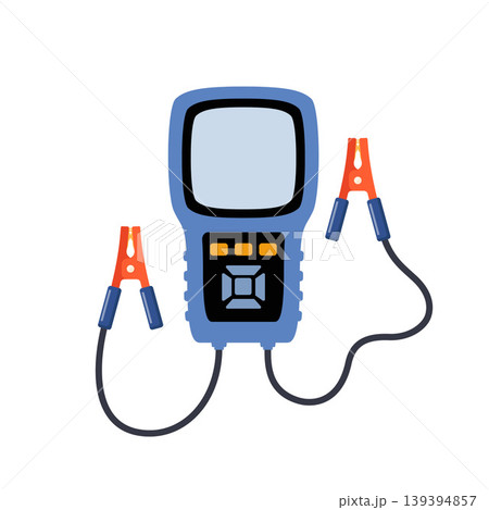 Car battery testing electrical equipment. Automotive accumulator charge testing. Vehicle engine power checking electronic device. Vector. Car battery testing electrical equipment. Automotive accumulator charge testing. Vehicle engine power checking electronic device. Vector. 139394857