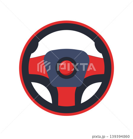 Realistic car steering wheel. Auto part for control drive and turn. Leather automobile steering wheel with mode and vehicle horn button. Vector illustration. 139394860