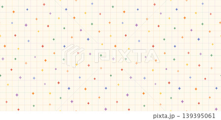 Rainbow grid paper with sparkles seamless vector pattern, Cute colorful pastel confetti on cream color checker background for journaling, back to school and pride designs Rainbow grid paper with sparkles seamless vector pattern, Cute colorful pastel confetti on cream color checker background for journaling, back to school and pride designs 139395061