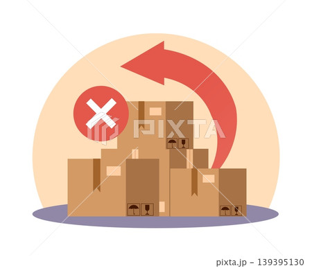 Cancellation of order. Return of product, unsuccessful delivery, rejected parcels inventory, cardboard boxes with goods, shipment reversal, logistics control vector cartoon isolated concept 139395130