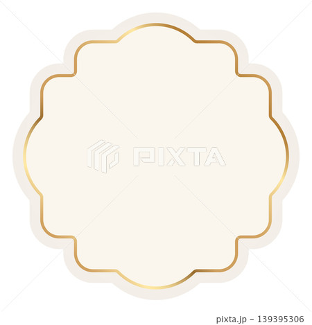 Vintage elegant frame of decorative label with gold frame and beige background. Classic luxury badge for premium packaging, wedding invitations, boutique branding. Vector illustration Vintage elegant frame of decorative label with gold frame and beige background. Classic luxury badge for premium packaging, wedding invitations, boutique branding. Vector illustration 139395306