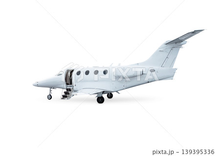 Modern bizjet with an opened gangway door isolated on white background Modern bizjet with an opened gangway door isolated on white background 139395336