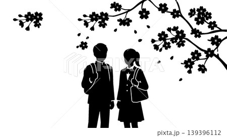桜と通学する学生たちのシルエット 桜と通学する学生たちのシルエット 139396112