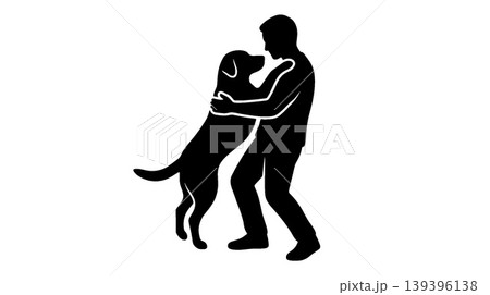 男性と犬のハグシルエット 139396138